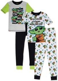 img 4 attached to 🌙 Cozy and Cute: Star Wars Mandalorian Yoda Boys 4 pc Cotton Sleepwear Set