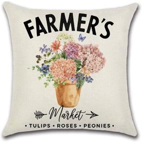 img 2 attached to 🌸 UooMay Farmhouse Floral Throw Pillow Covers - Set of 4 Vintage Truck Bicycle Flower Home Decorations: Exquisite 18x18 Inches Spring Market Cases & Housewarming Gifts