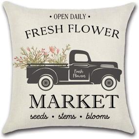 img 1 attached to 🌸 UooMay Farmhouse Floral Throw Pillow Covers - Set of 4 Vintage Truck Bicycle Flower Home Decorations: Exquisite 18x18 Inches Spring Market Cases & Housewarming Gifts