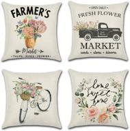 🌸 uoomay farmhouse floral throw pillow covers - set of 4 vintage truck bicycle flower home decorations: exquisite 18x18 inches spring market cases & housewarming gifts логотип