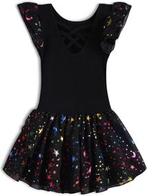 img 2 attached to 👯 Girls Ballet Leotard with Skirt - Shiny Ruffle Sleeve Dancewear for Kids - Toddler Ballet Tutu Dress