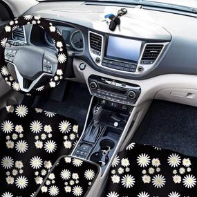 img 1 attached to 🌼 Complete 12-Piece Daisy Car Accessories Set: Includes Full Seat Cover, Steering Wheel Cover, Coasters, Keyring, Armrest Pad Cover, Seat Belt Pads, Wrist Strap - Ideal for Auto, Truck, Van, SUV