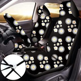 img 3 attached to 🌼 Complete 12-Piece Daisy Car Accessories Set: Includes Full Seat Cover, Steering Wheel Cover, Coasters, Keyring, Armrest Pad Cover, Seat Belt Pads, Wrist Strap - Ideal for Auto, Truck, Van, SUV