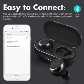 img 3 attached to 🎧 Беспроводные наушники MTY True Wireless Earbuds Bluetooth - внутриканальные TWS стереонаушники с кейсом для зарядки, Bluetooth 5.0, быстрым подключением, встроенными микрофонами, IPX5, мощным басом для спорта, тренировок, тренажерного зала - черные.