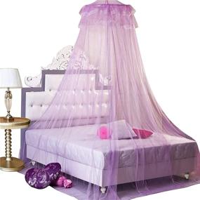 img 4 attached to HOUSWEETY Purple Lace Curtain Dome Bed Canopy: Elegant Princess Mosquito Netting for Ultimate Bedroom Charm and Protection