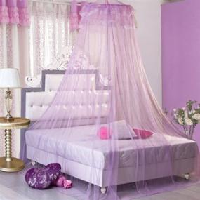 img 3 attached to HOUSWEETY Purple Lace Curtain Dome Bed Canopy: Elegant Princess Mosquito Netting for Ultimate Bedroom Charm and Protection