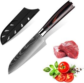 img 4 attached to 🔪 KEPEAK Santoku Knife 5 Inch: High Carbon Steel Blade, Pakkawood Handle - Perfect for Efficient Vegetable and Fruit Cutting in the Kitchen