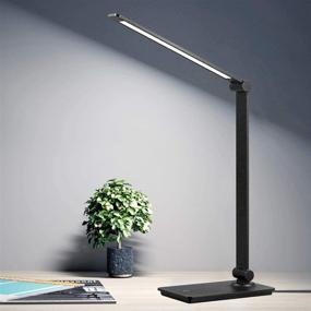 img 4 attached to 💡 Black LED Desk Lamp, Touch Control with 3 Brightness Levels, Dimmable Office Light, Adjustable Arm, Foldable Table Lamp for Bedroom Office Study, 5000K, 8W
