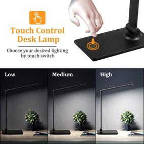 img 3 attached to 💡 Black LED Desk Lamp, Touch Control with 3 Brightness Levels, Dimmable Office Light, Adjustable Arm, Foldable Table Lamp for Bedroom Office Study, 5000K, 8W