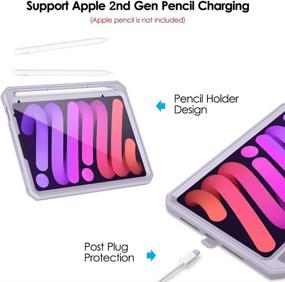 img 2 attached to 💜 DTTO Shockproof Case for iPad Mini 6 (2021) - Dual Layer Full Body Protection, Rugged Stand Cover with Built-in Screen Protector and Pencil Holder - Purple