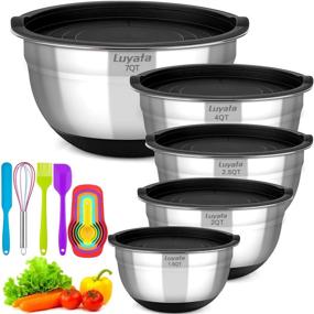 img 4 attached to 🥣 Stainless Steel Mixing Bowls with Airtight Lids - 15PCS Metal Nesting Bowl Set, 7 / 4 / 2.5 / 2 / 1.5 QT Quart Sizes, Non-Slip Silicone Bottom for Mixing, Baking, and Serving