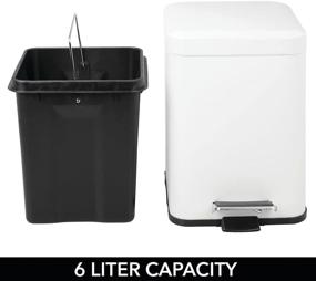 img 1 attached to 🗑️ MDesign 1.5 Gallon Square Metal Step Trash Can - Matte White Bin with Removable Liner for Bathroom, Bedroom, Kitchen, Office and more