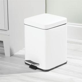 img 2 attached to 🗑️ MDesign 1.5 Gallon Square Metal Step Trash Can - Matte White Bin with Removable Liner for Bathroom, Bedroom, Kitchen, Office and more