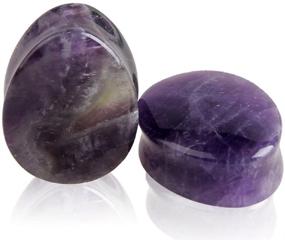 img 3 attached to Organic Stone Stretcher Expander Gauges Earrings Set with Amethyst Amazonite Ear Plugs Tunnels - Double Flared Teardrop Body Piercing Jewelry