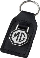 black white leather and enamel key ring key fob for mg (mgb) logo