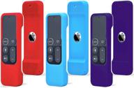 tokerse 3 pack silicone case cover for apple tv 4k / hd siri remote (1st generation) - shockproof silicone remote cover case for apple tv hd (4th gen) / 4k siri remote controller - red blue purple logo