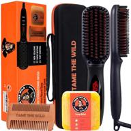 🧔 tame the wild elite beard straightener brush kit: ion technology, portable & anti-scald heated brush - including beard soap, pearwood comb, and storage case - ideal for beards over 2in long logo