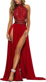 img 4 attached to Floral Mesh Lace See-Through Backless High Split Maxi Dress for Women - Perfect for Evening Parties