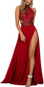 img 2 attached to Floral Mesh Lace See-Through Backless High Split Maxi Dress for Women - Perfect for Evening Parties