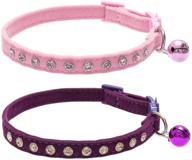 🐱 bingpet 2 pack breakaway cat collars with bell - adjustable kitten collars | soft velvet | safe & comfortable | bling bling cute diamante | pink & purple logo