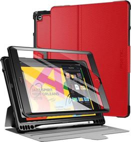 img 4 attached to Full Body Rugged Stand Folio Cover for iPad 10.2 9th/8th/7th Gen: Poetic Explorer Case with Built-in Screen Protector and Pencil Holder (Dark Red)