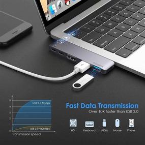 img 1 attached to PureFix Mac USB C Hub: Thunderbolt 3 to USB C Multiport Adapter for MacBook Pro & MacBook Air with HDMI Port, Power Delivery, and USB Data Ports