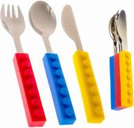 🍴 kid-safe stainless steel toddler utensils and brick toys set - interlocking block design with non-bpa cutlery - toddler fork, spoon, and knife combo logo