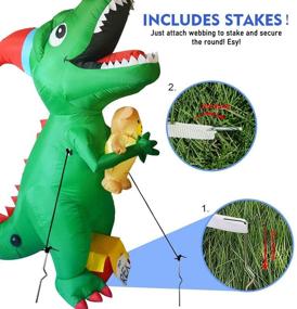 img 1 attached to 🦖 7-Foot High Christmas Inflatable Dinosaur with LED Lights - GOOSH Blow-Up Yard Decoration for Indoor/Outdoor Party, Garden, and Christmas Décor