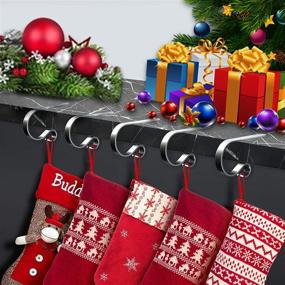 img 1 attached to 🧦 6pcs Non-Slip Christmas Stocking Holder Hooks + Double Sided Tape - Silver Metal Hangers for Fireplace