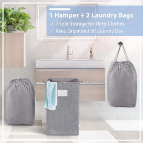 img 3 attached to MCleanPin Large Laundry Hamper Collapsible with 2 Removable Laundry Bags & Sorting Card, Grey - Ideal Dirty Clothes Hamper for Baby Nursery, Foldable Hamper Dorm Room Storage Trunks for College