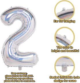 img 3 attached to Laser Silver 2 Balloons: Stunning 40 Inch Birthday Foil Balloon Set for Party Decorations and Helium-filled Mylar Digital Balloons (Laser Silver Number 2)