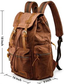 img 2 attached to ☕️ GEARONIC TM 21L Vintage Canvas Backpack for Men - Leather Rucksack Knapsack 15 inch Laptop Tote Satchel - School Military Army Shoulder Rucksack Hiking Bag - Coffee