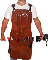 🛠️ fightech leather work apron with tool pockets - ideal for woodworkers, blacksmiths, gardeners, mechanics, bbq and more! heavy duty and adjustable (m to xxl) logo
