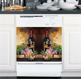 img 3 attached to 🍇 Yosa Grape Dishwasher Cover: Chic Red Wine Decor for Kitchen, Vintage Rural Sticker for Decorative Dishwasher, Washing Machine, Refrigerator Door - 23x17inch (No Magnetic)