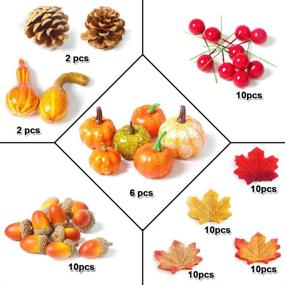 img 3 attached to 🍁 Thanksgiving Artificial Pumpkins for Decoration Set: 50 Mixed Faux Vegetables & Fruits, Including 30 Fake Maple Leaves, 10 Fake Acorns, 2 Fake Pinecones, and 8 Fake Pumpkins