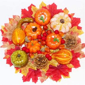 img 4 attached to 🍁 Thanksgiving Artificial Pumpkins for Decoration Set: 50 Mixed Faux Vegetables & Fruits, Including 30 Fake Maple Leaves, 10 Fake Acorns, 2 Fake Pinecones, and 8 Fake Pumpkins