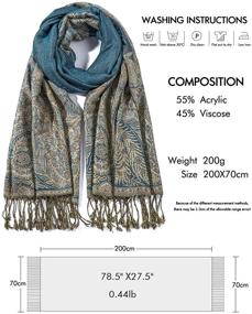 img 3 attached to Luxurious Pashmina Scarf for Women: Reversible Shawl with Paisley Wrap, Fringed Blanket Scarves - 78.5'' X 27.5''