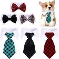 🐾 stylish 6-piece adjustable pet bow tie set - plaid black red formal tuxedo costume necktie collar for small dogs and cats logo