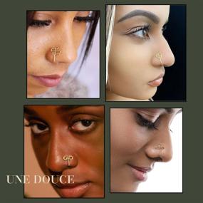 img 3 attached to 👃 12-Piece Set of African Non-Piercing Nose Cuffs for Women - Clip On Nose Rings, 14k Gold Plating, including Evil Eye, Crystal, and Pearl Nose Cuffs - Fake Nose Cuff Jewelry for Women and Girls