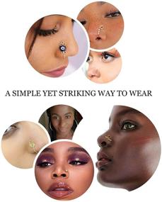 img 2 attached to 👃 12-Piece Set of African Non-Piercing Nose Cuffs for Women - Clip On Nose Rings, 14k Gold Plating, including Evil Eye, Crystal, and Pearl Nose Cuffs - Fake Nose Cuff Jewelry for Women and Girls