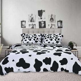 img 3 attached to Milk Cow Print Duvet Cover Set - Twin Size, 100% Washed Microfiber Comforter Cover, Ultra Soft Bedding - Includes 1 Duvet Cover & 1 Pillow Sham - Black & White - Zipper Closure