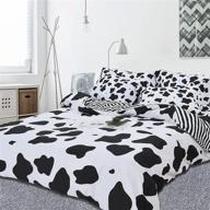 milk cow print duvet cover set - twin size, 100% washed microfiber comforter cover, ultra soft bedding - includes 1 duvet cover & 1 pillow sham - black & white - zipper closure logo