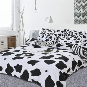 img 4 attached to Milk Cow Print Duvet Cover Set - Twin Size, 100% Washed Microfiber Comforter Cover, Ultra Soft Bedding - Includes 1 Duvet Cover & 1 Pillow Sham - Black & White - Zipper Closure