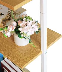 img 1 attached to 📚 Oak Industrial Ladder Bookshelf: 4-Tier Wall Mount Bookcase for Home Office, Living Room & Bedroom