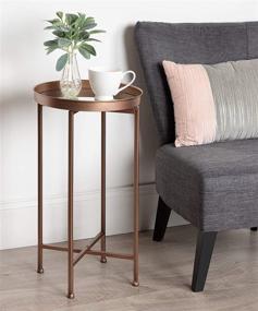 img 1 attached to 🌸 Stylish and Functional: Kate and Laurel Celia Round Metal Foldable Accent Table with Mirror Tray Top - Rose Gold