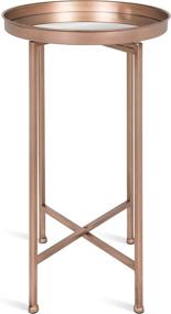 img 2 attached to 🌸 Stylish and Functional: Kate and Laurel Celia Round Metal Foldable Accent Table with Mirror Tray Top - Rose Gold