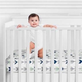 img 3 attached to 🔵 Navy Blue, Mint and Grey Woodsy Boys Bedding Set: Arrow Print Fitted Crib Sheet