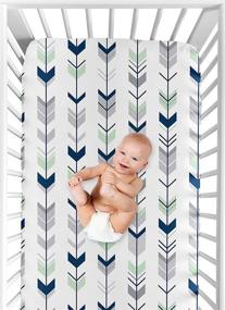 img 1 attached to 🔵 Navy Blue, Mint and Grey Woodsy Boys Bedding Set: Arrow Print Fitted Crib Sheet