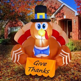 img 4 attached to 🦃 Joiedomi 5ft Give Thanks Turkey Inflatable, LED Light Up Autumn Thanksgiving Blow Up Turkey for Fall Family Party and Festive Decorations