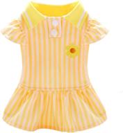 🎂 petcare birthday dog dress: cute yellow striped puppy shirt dress for small medium dogs & cats - soft summer ruffle sleeve pet skirt girl dog clothes логотип